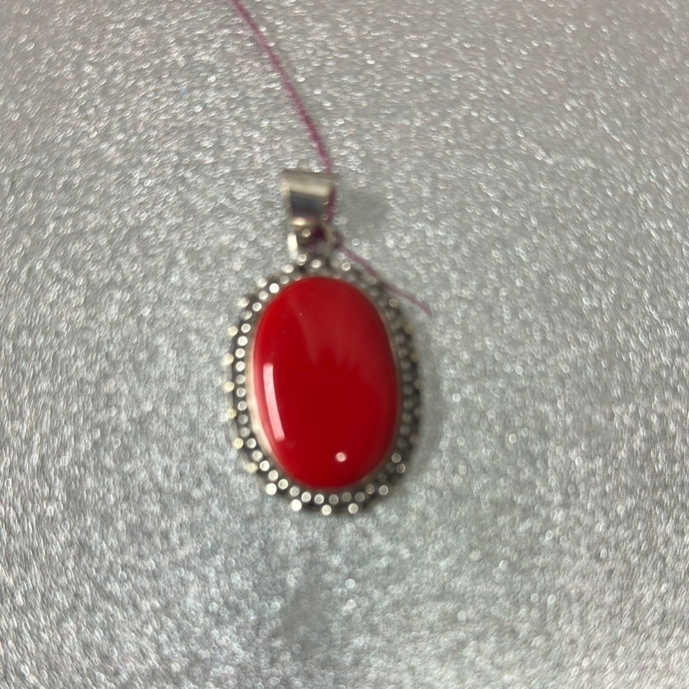 Silver and Red Stone Pendant 925 plated